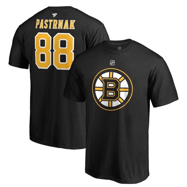 Tričko 88 David Pastrňák Stack Logo Name & Number Boston - Boston Bruins Trička