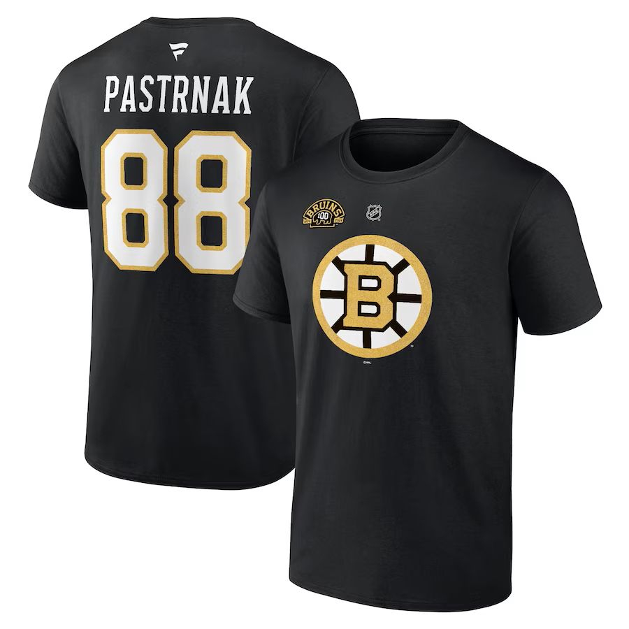 Boston Bruins pánské tričko 100th Anniversary Stack Logo Name & Number - Boston Bruins trička, polo trička, košile