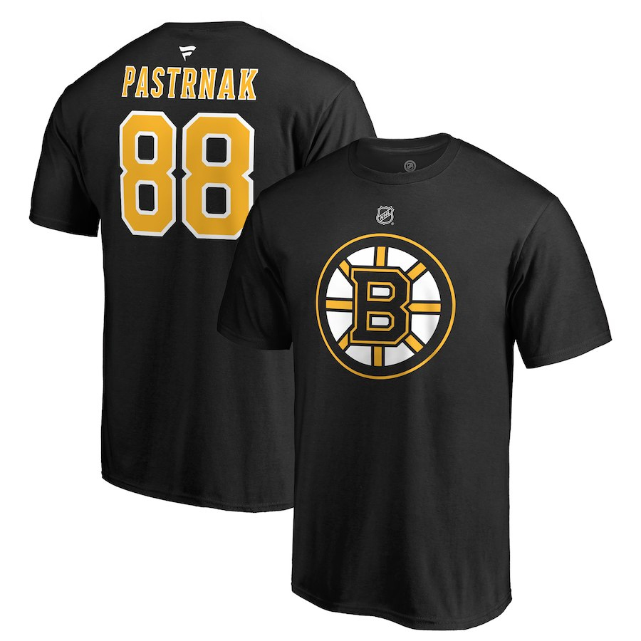 Boston Bruins pánské tričko black #88 David Pastrňák Stack Logo Name & Number - Boston Bruins trička, polo trička, košile