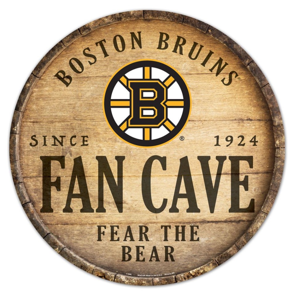 Boston Bruins cedule na zeď Fan Cave Circular Wood Sign - Boston Bruins vlajky, plakáty