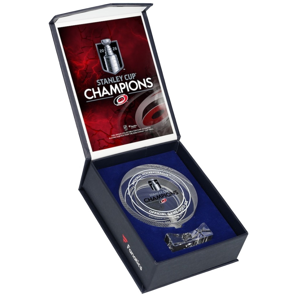 Skleněný puk Carolina Hurricanes NHL 2026 Stanley Cup Champions Crystal Puck Filled with Ice from the 2026 Stanley Cup Final - Carolina Hurricanes stanley Cup 2026