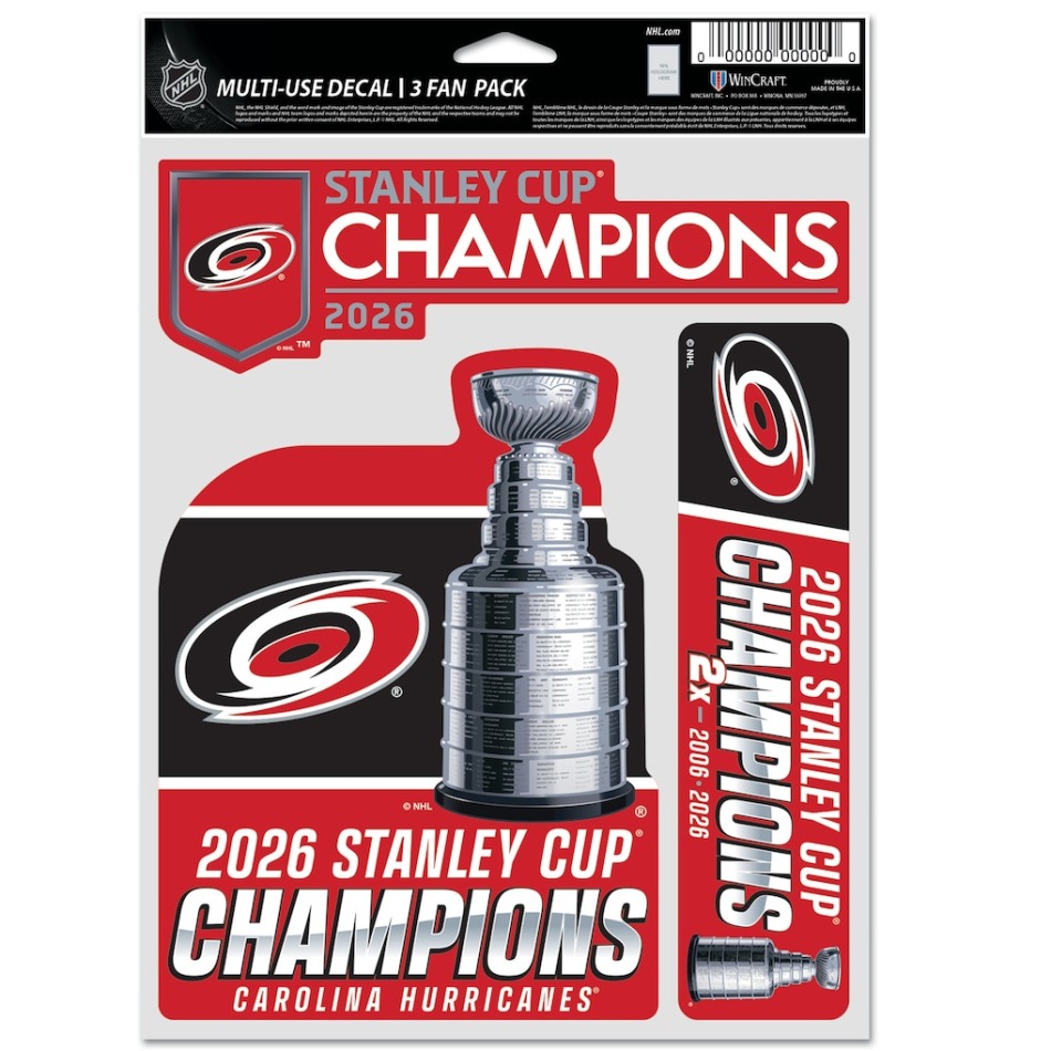 Carolina Hurricanes samolepka NHL 2026 Stanley Cup Champions 3 pack Multi Use Decal - Carolina Hurricanes stanley Cup 2026