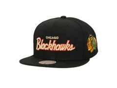 Chicago Blackhawks čepice flat kšiltovka Cream Script Snapback black