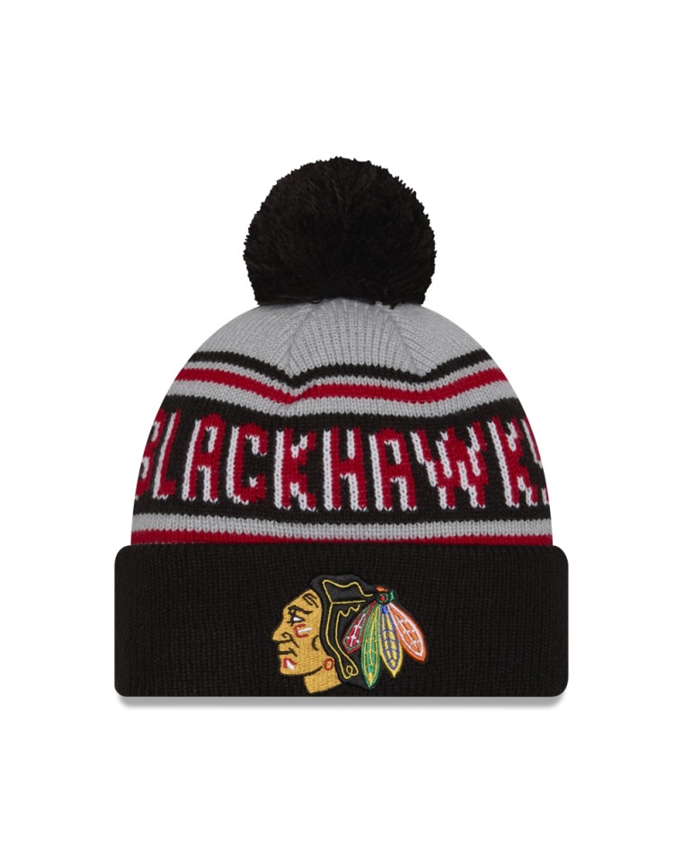 Chicago Blackhawks zimní čepice NHL Pom Wordmark - Chicago Blackhawks kšiltovky, čepice, rukavice