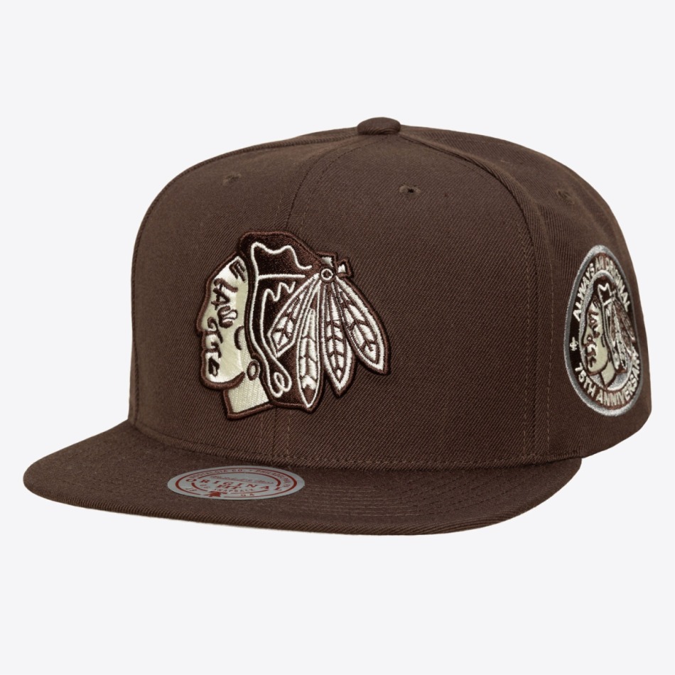 Chicago Blackhawks zimní čepice NHL Brown and Cream Snapback - Chicago Blackhawks kšiltovky, čepice, rukavice