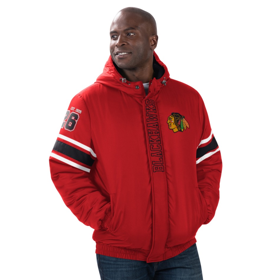 Chicago Blackhawks pánská bunda s&nbsp;kapucí Tight End Winter Jacket - Chicago Blackhawks mikiny, bundy, kalhoty