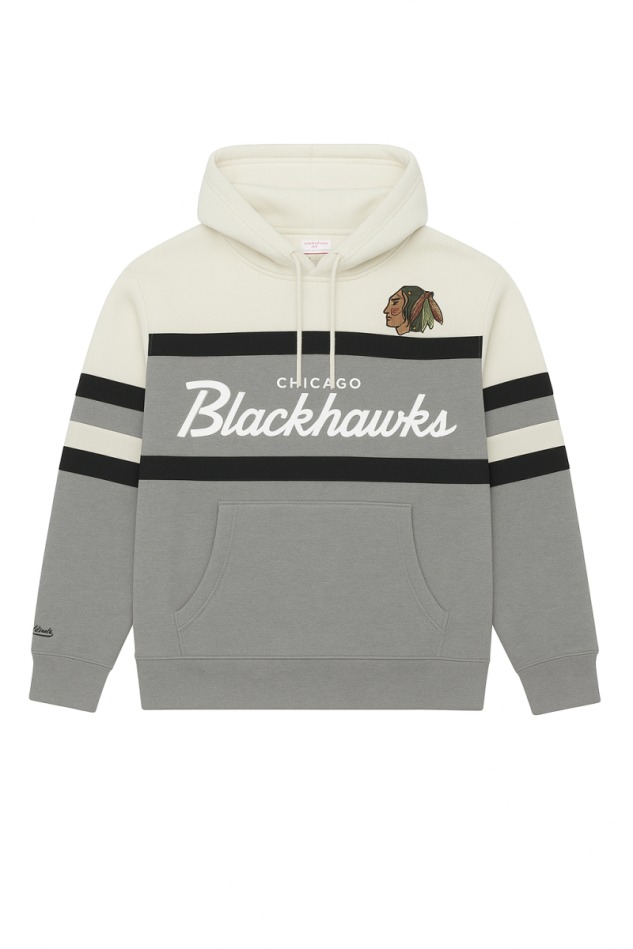 Chicago Blackhawks pánská mikina s&nbsp;kapucí Head Coach Hoodie Current Logo grey - Chicago Blackhawks mikiny, bundy, kalhoty