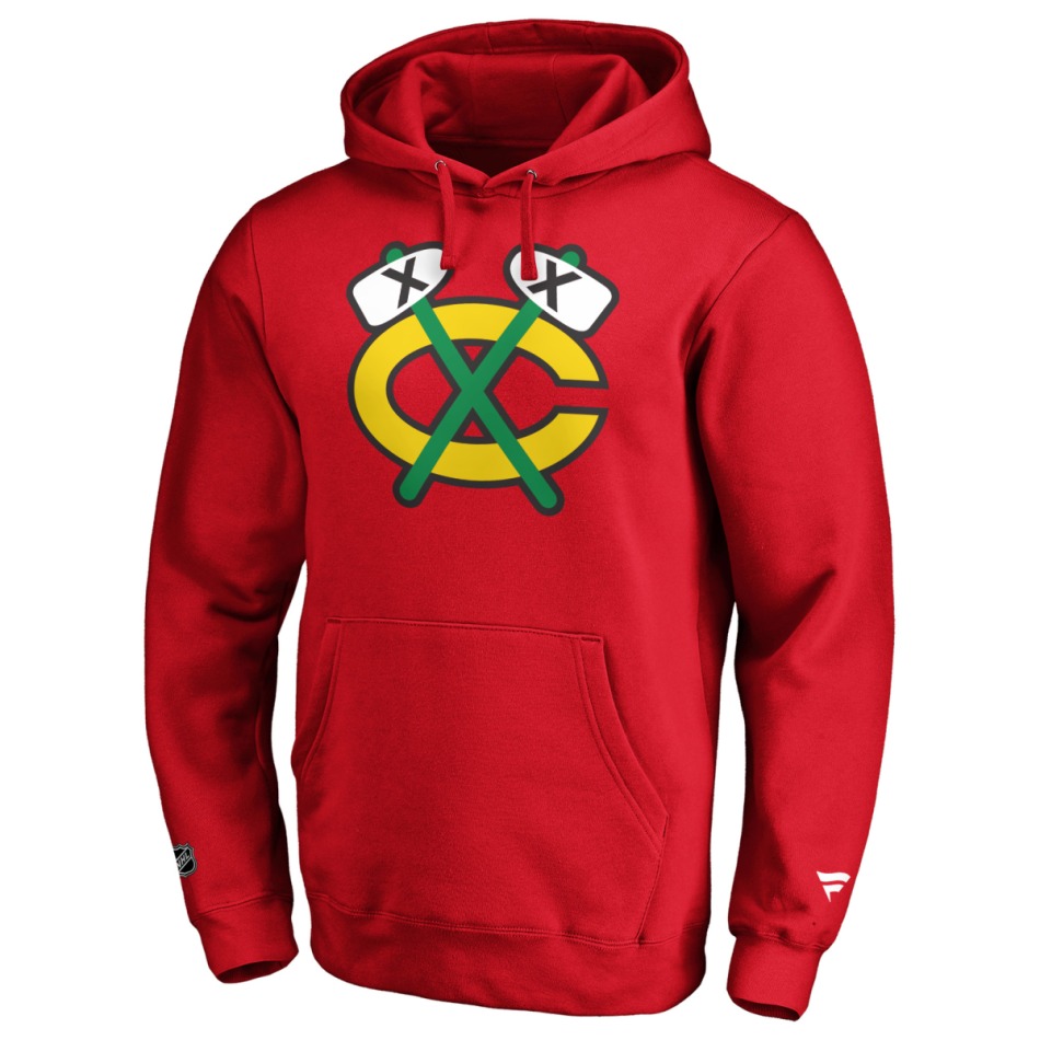 Chicago Blackhawks pánská mikina s&nbsp;kapucí mid essentials crest graphic hoodie red - Chicago Blackhawks mikiny, bundy, kalhoty