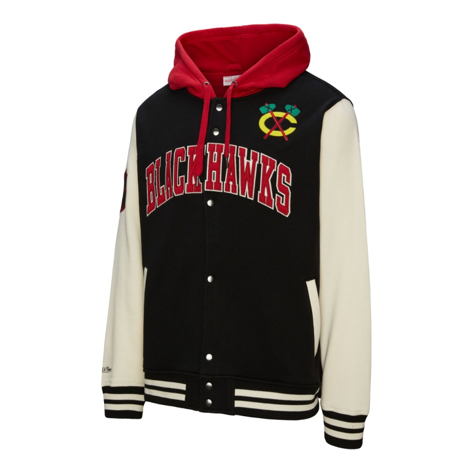 Chicago Blackhawks pánská mikina s&nbsp;kapucí Courtside Fleece Button Front Vintage Logo - Chicago Blackhawks mikiny, bundy, kalhoty