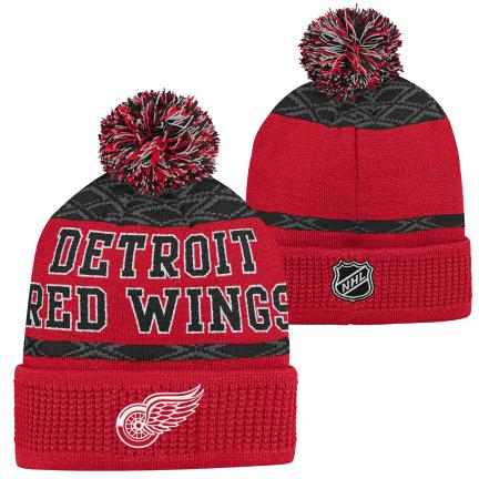 Detroit Red Wings dětská zimní čepice Puck Pattern Cuffed Pom - Detroit Red Wings dětské oblečení