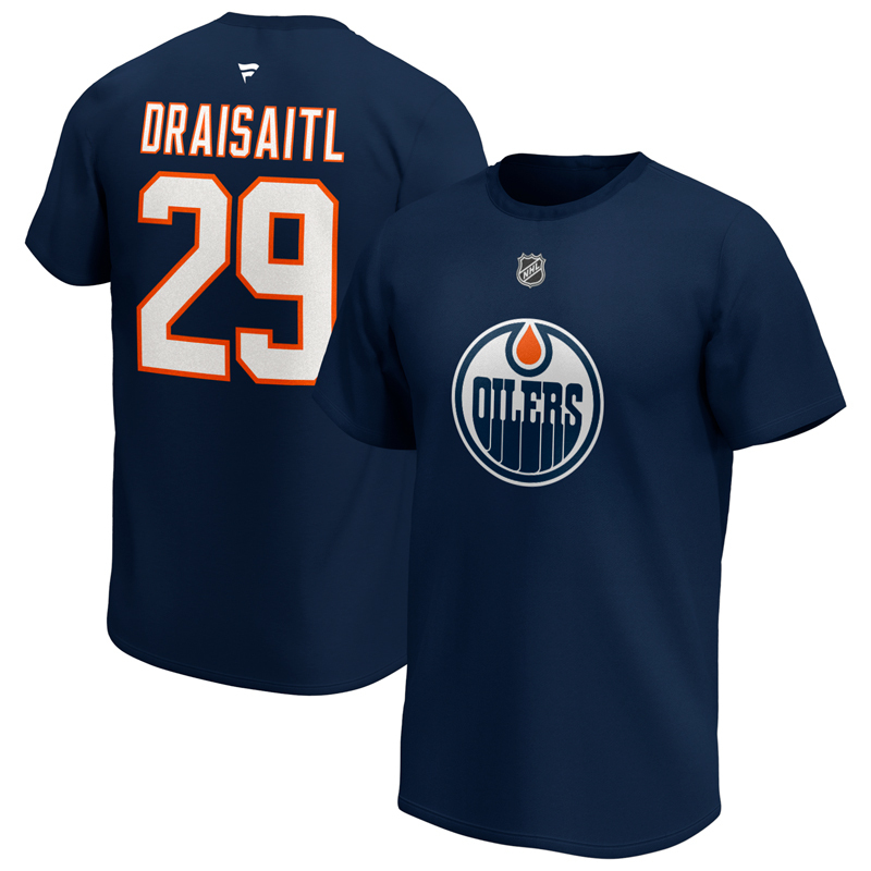Edmonton Oilers pánské tričko Leon Draisaitl Iconic Name & Number Graphic navy - Edmonton Oilers trička, polo trička, košile