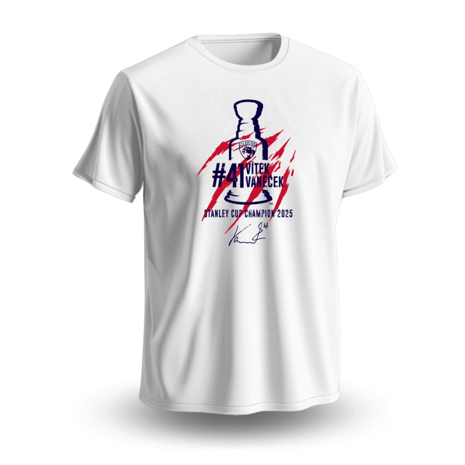 Florida Panthers dětské tričko Vítek Vaněček #41 Stanley Cup Champion 2025 White