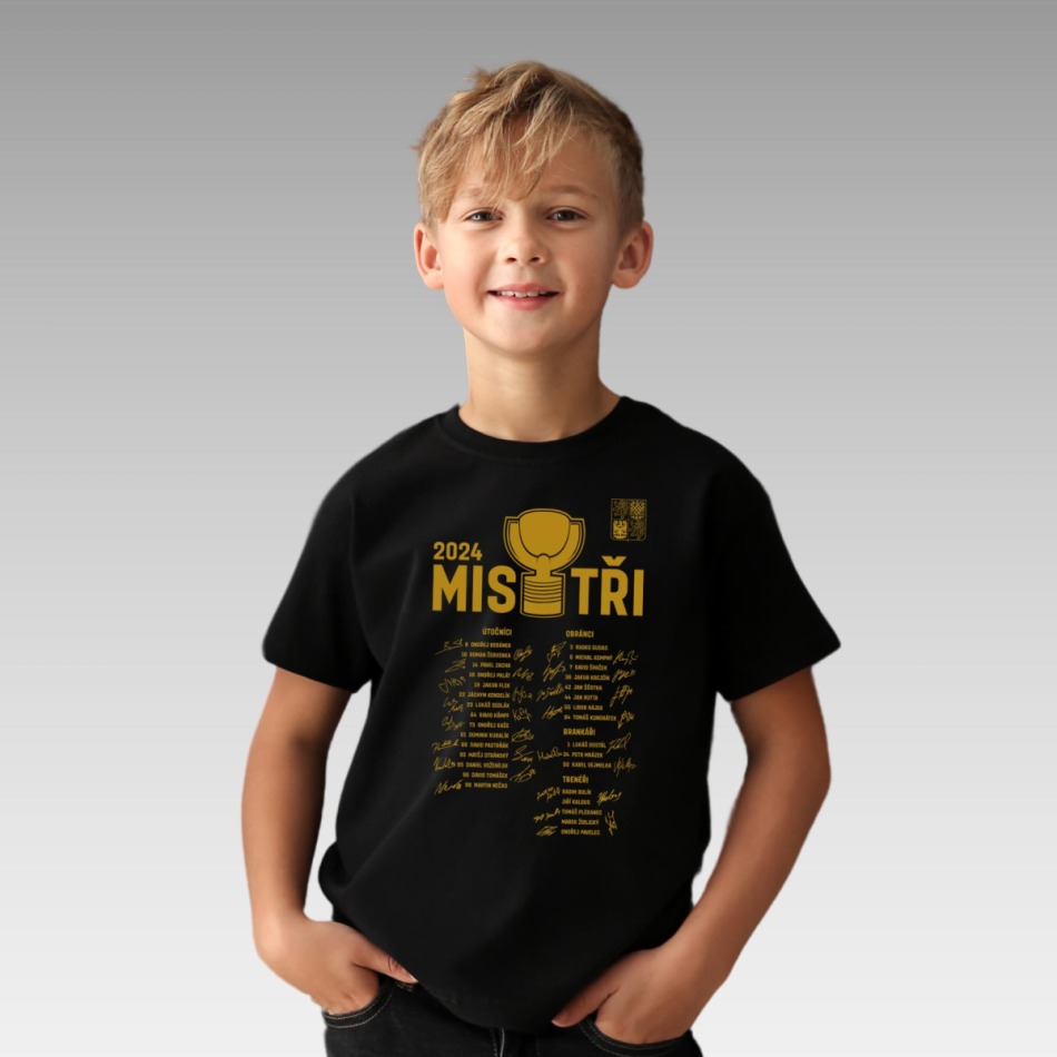 Hokejové reprezentace dětské tričko MISTŘI Ice Hockey World Championship Czechia MS 2024 GOLD EDITION Black