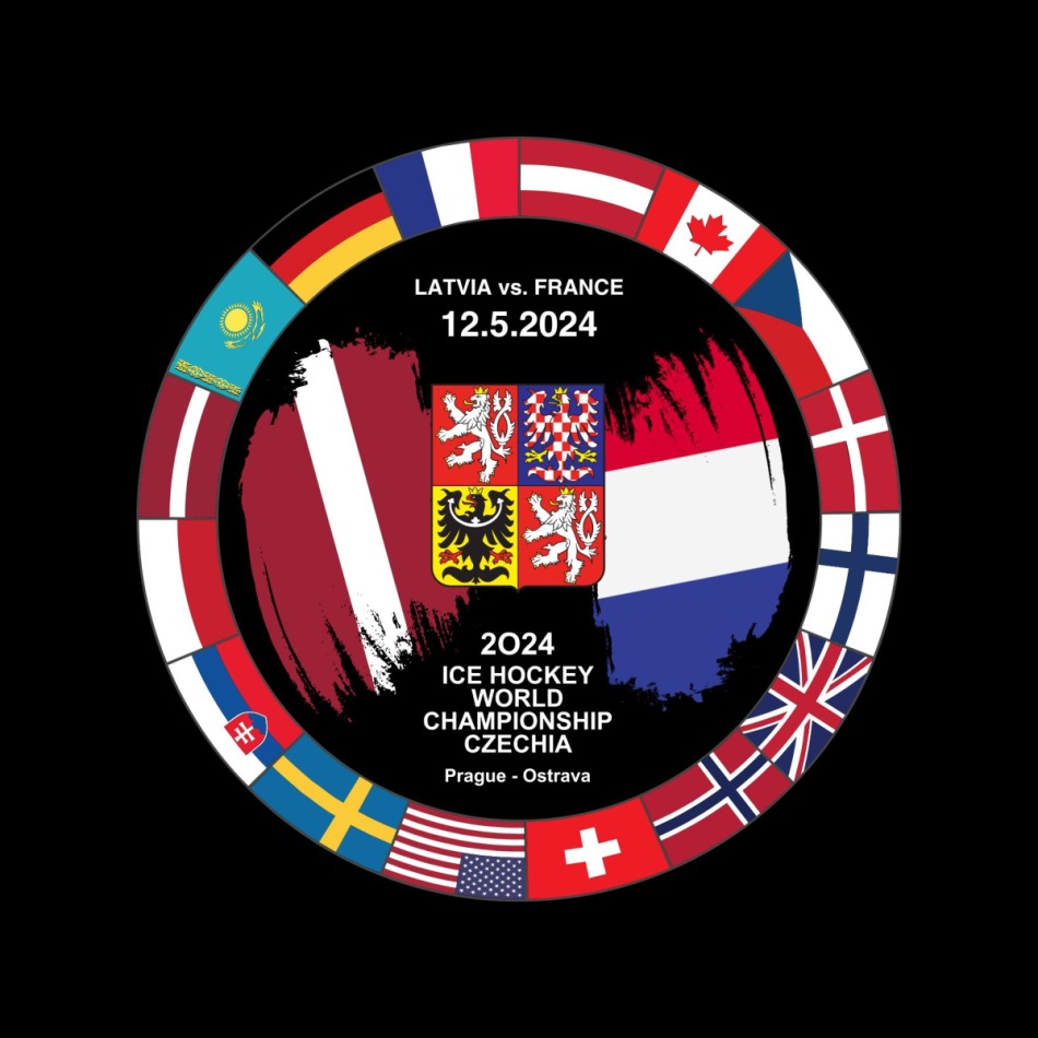 Hokejové reprezentace puk Ice Hockey World Championship Czechia MS 2024 Dueling 12.5.2024 Latvia vs. France - Hokejové reprezentace hokejové vybavení