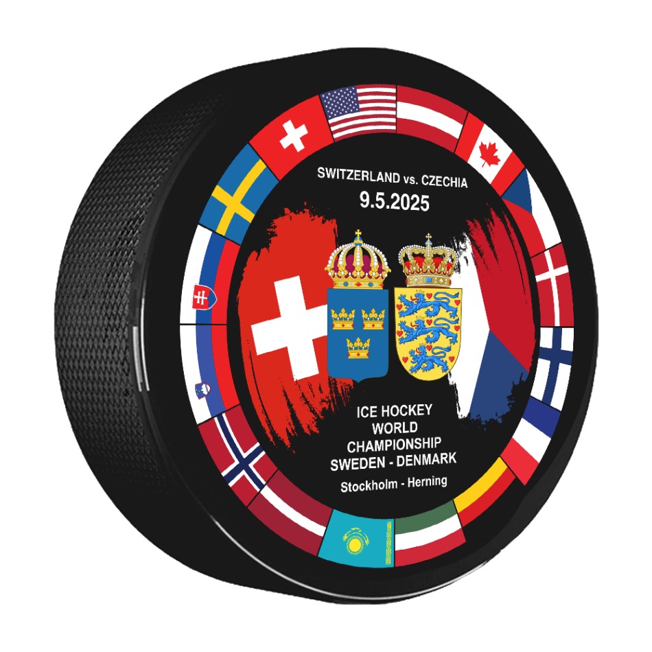 Hokejové reprezentace puk Ice Hockey World Championship Sweden | Denmark MS 2025 Dueling 09.05.2025 Switzerland vs. Czechia - Hokejové reprezentace hokejové vybavení