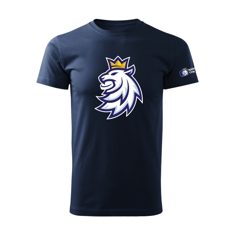 Hokejové reprezentace pánské tričko navy Czech Ice Hockey logo lion - Hokejové reprezentace trička, polo trička, košile