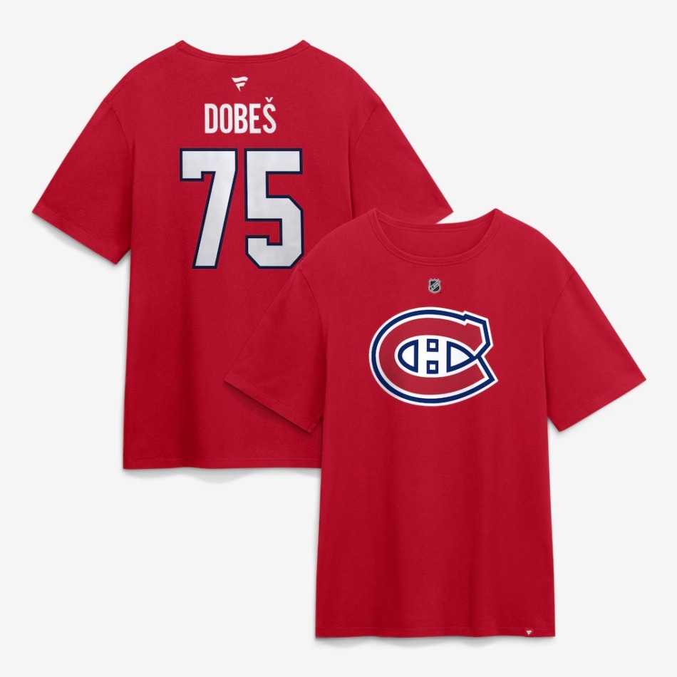 Montreal Canadiens pánské tričko NHL Jakub Dobeš #75 Authentic Stack Name & Number T-Shirt - Red - Montreal Canadiens trička, polo trička, košile
