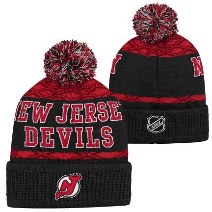 New Jersey Devils dětská zimní čepice Puck Pattern Cuffed Pom - New Jersey Devils dětské oblečení
