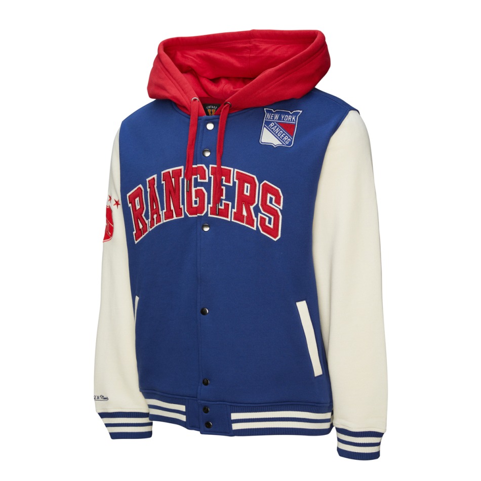 New York Rangers pánská mikina s kapucí Courtside Fleece Button Front Vintage Logo