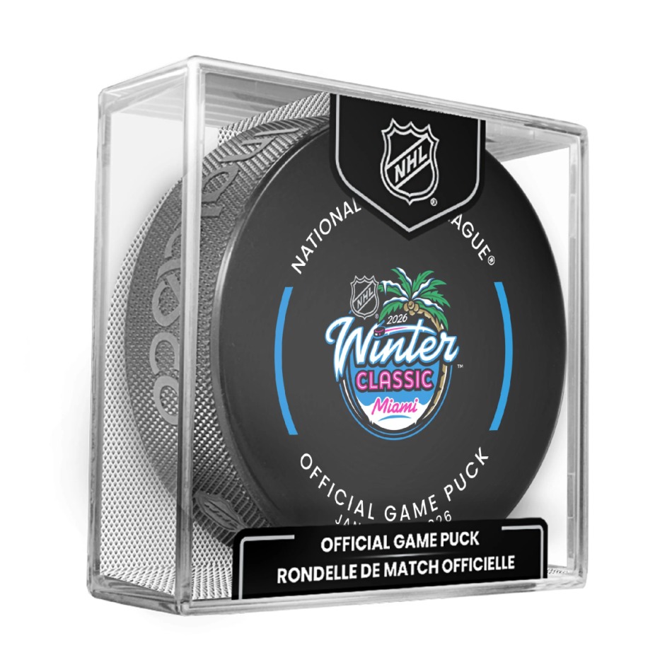 Puk Winter Classic 2026 Miami Winter Classic Official Game Puck Design- in Cube - NHL produkty hokejové vybavení