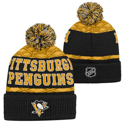 Pittsburgh Penguins dětská zimní čepice Puck Pattern Cuffed Pom - Pittsburgh Penguins dětské oblečení