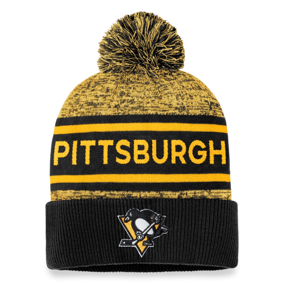 Pittsburgh Penguins zimní čepice Authentic Pro Rink Heathered Cuffed Pom Knit - Pittsburgh Penguins kšiltovky, čepice, rukavice