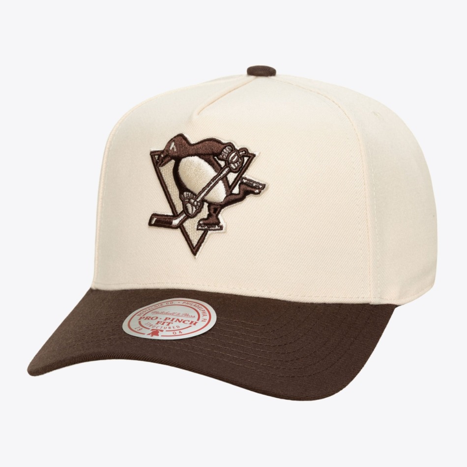Pittsburgh Penguins čepice baseballová kšiltovka NHL Brown and Cream Pro Snapback - Pittsburgh Penguins kšiltovky, čepice, rukavice