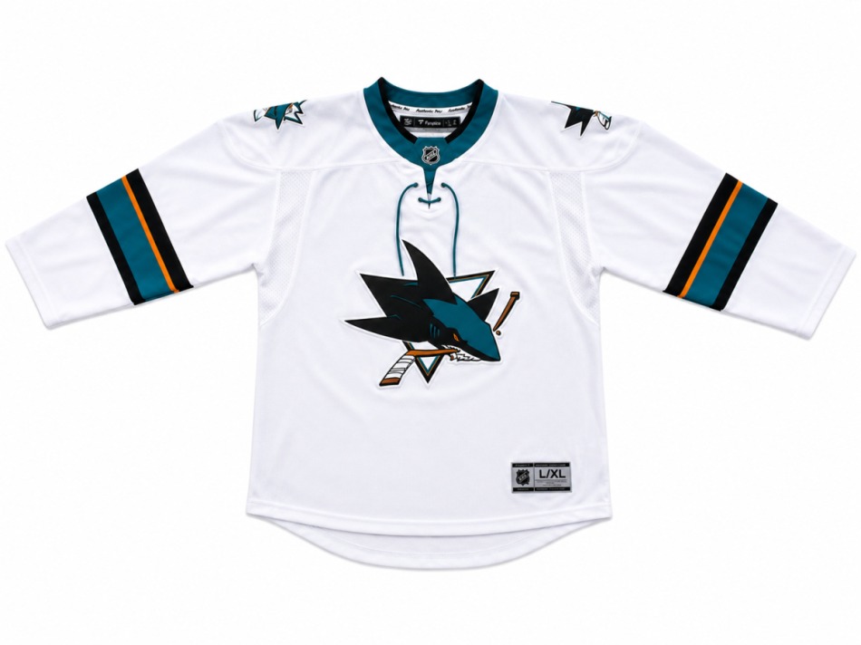 San Jose Sharks dětský hokejový dres NHL Premier White Away Laces - San Jose Sharks dětské oblečení