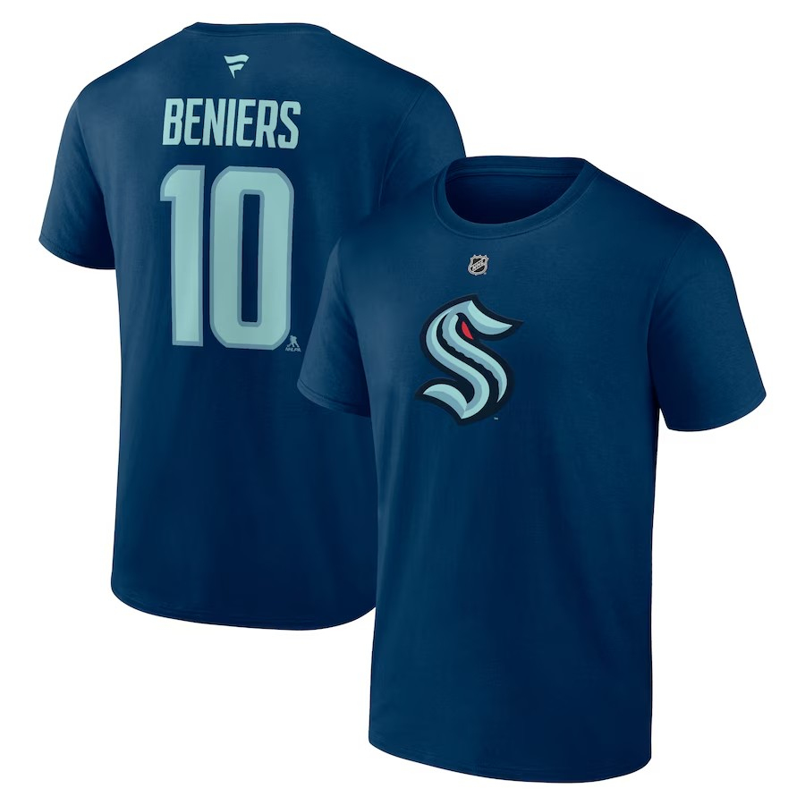 Seattle Kraken pánské tričko Matty Beniers #10 Stack Logo Name & Number