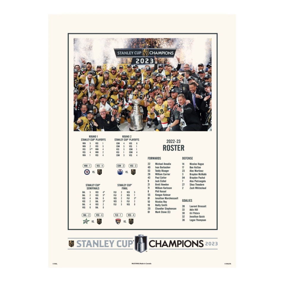 Plakát Vegas Golden Knights NHL Stanley Cup Champions 12" x 16" Stats & Roster - Vegas Golden Knights vlajky, plakáty
