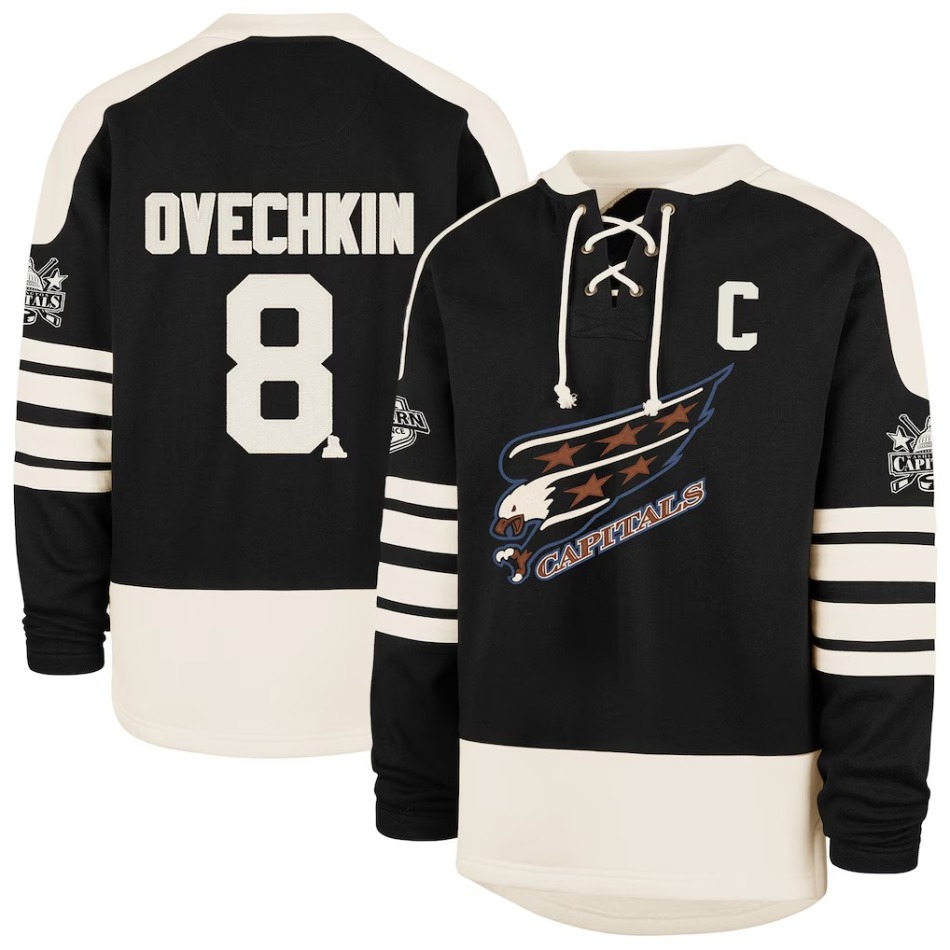 Washington Capitals pánská mikina Alex Ovechkin #8 NHL ´47 Black Player Name & Number Sweep Check - Washington Capitals mikiny, bundy, kalhoty